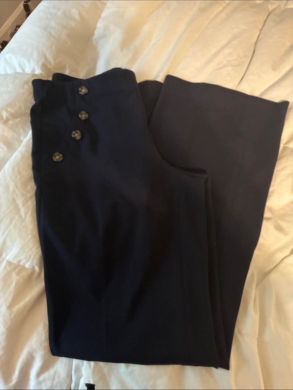 Express Dark Navy High-Rise Wide Leg Trousers with Side Buttons